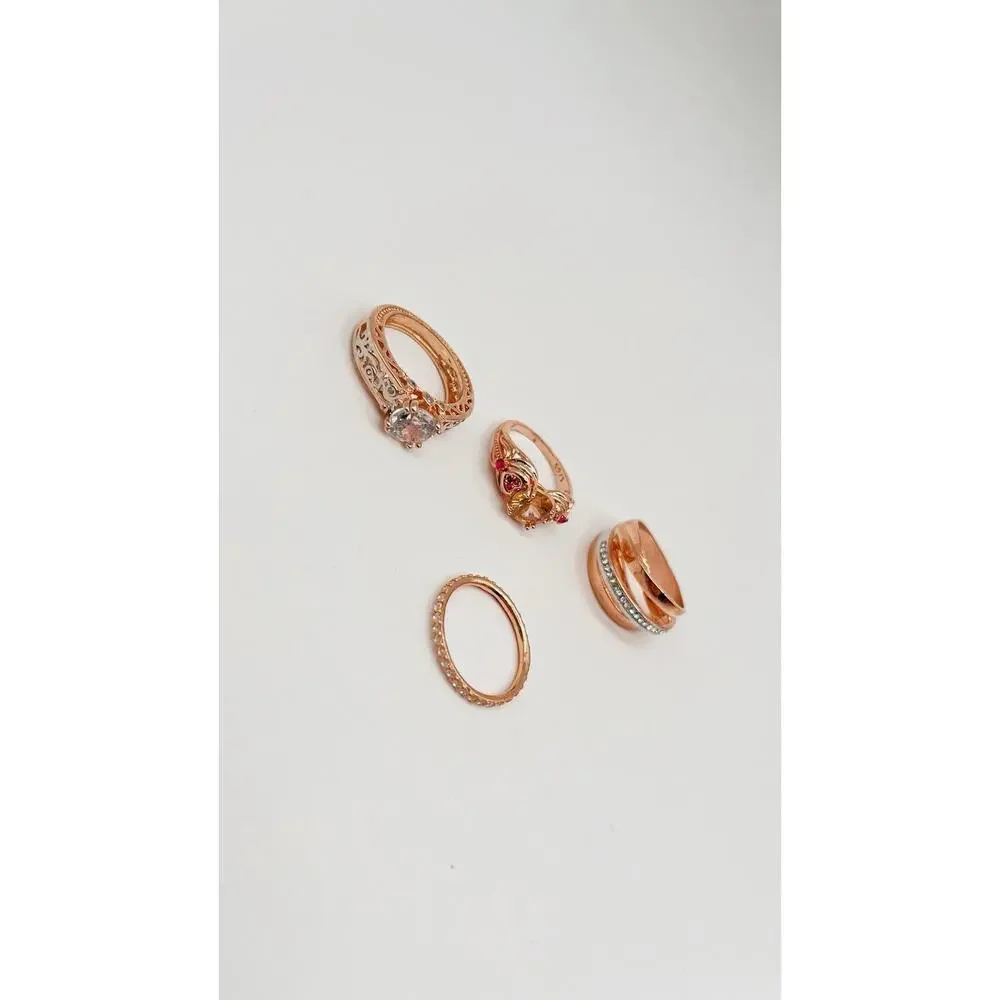 lot of 4 sterling rings Rose Gold Rolled Marked 925 With Stones Size 7-8-8-9
